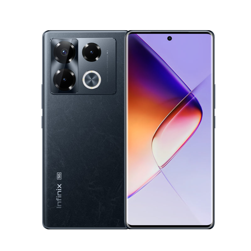 Infinix Note 40 Pro Plus smartphone featuring a dual rear camera setup and a 6.78 inch AMOLED display.